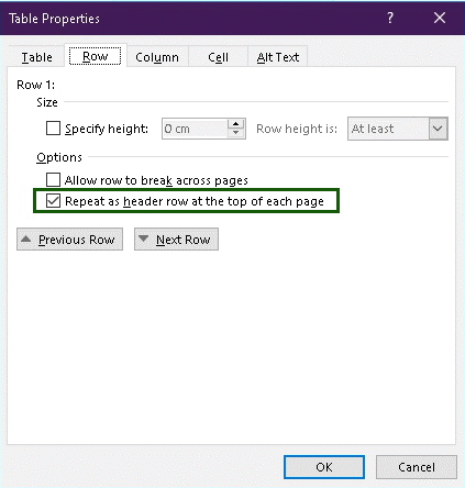 How to repeat the header row